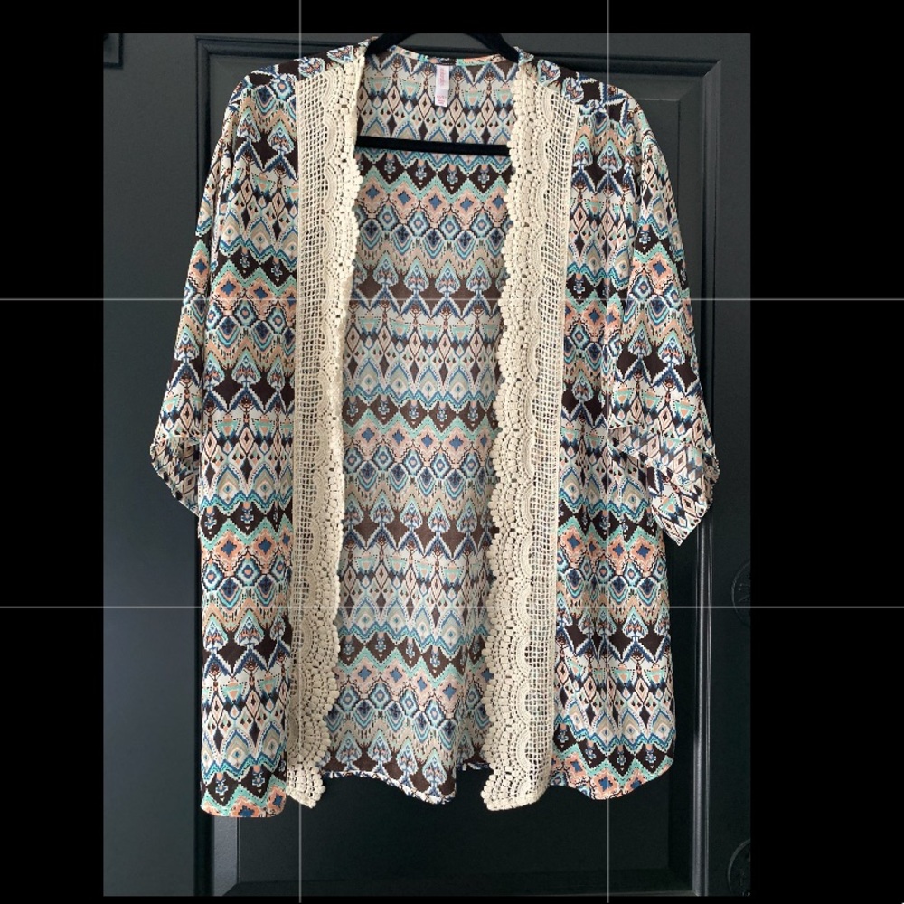 💗 Boho Tribal Kimono Mint Coral Cream XS